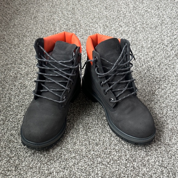 Men's Black Work Boots with Orange Collar - Rugged Lace-Up